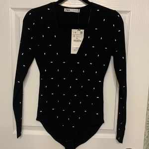 Zara studded v-neck knit bodysuit